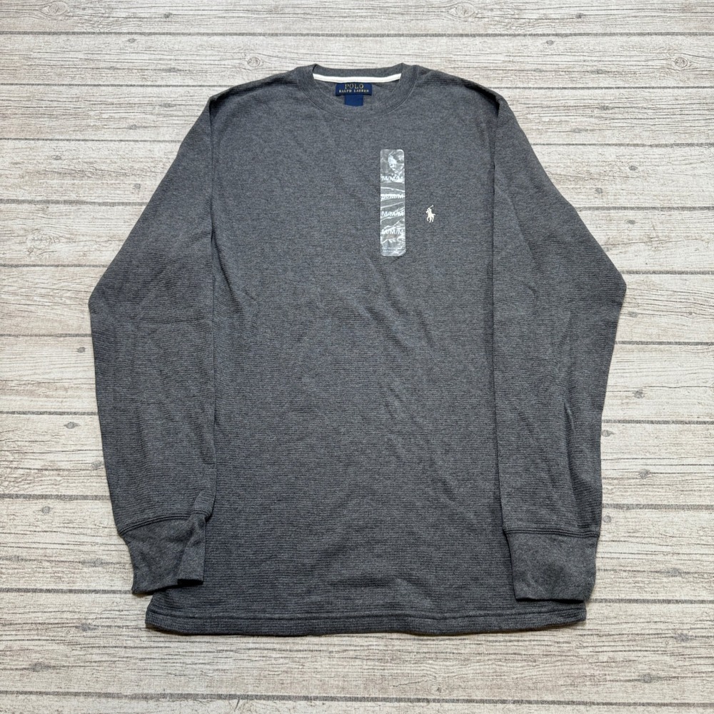 NEW Polo Ralph Lauren Shirt Men's Medium Gray Waffle Knit Long Sleeve Thermal